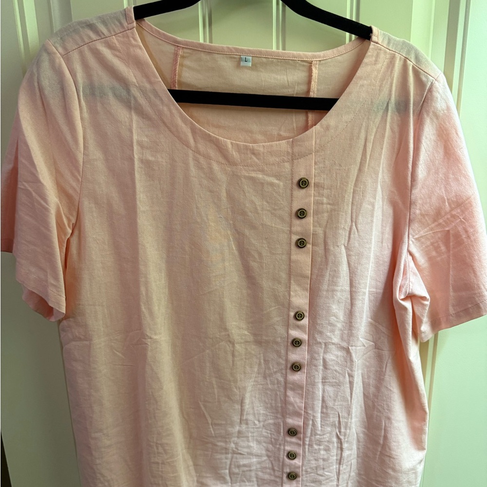 Peach Button-Detail Women's Top